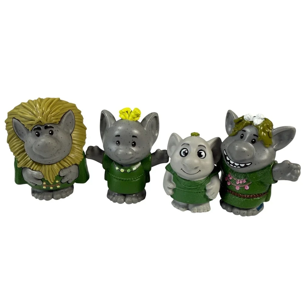 Fisher-Price Little People Frozen Trolls Figures Grey Green 4pc Set Toddler Toy